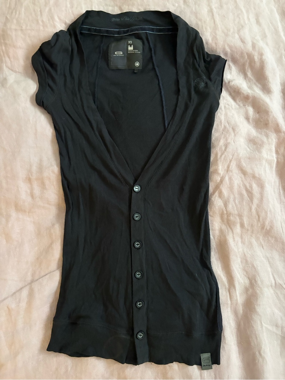 G-Star Black Short-Sleeve Button-Down V-Neck Top